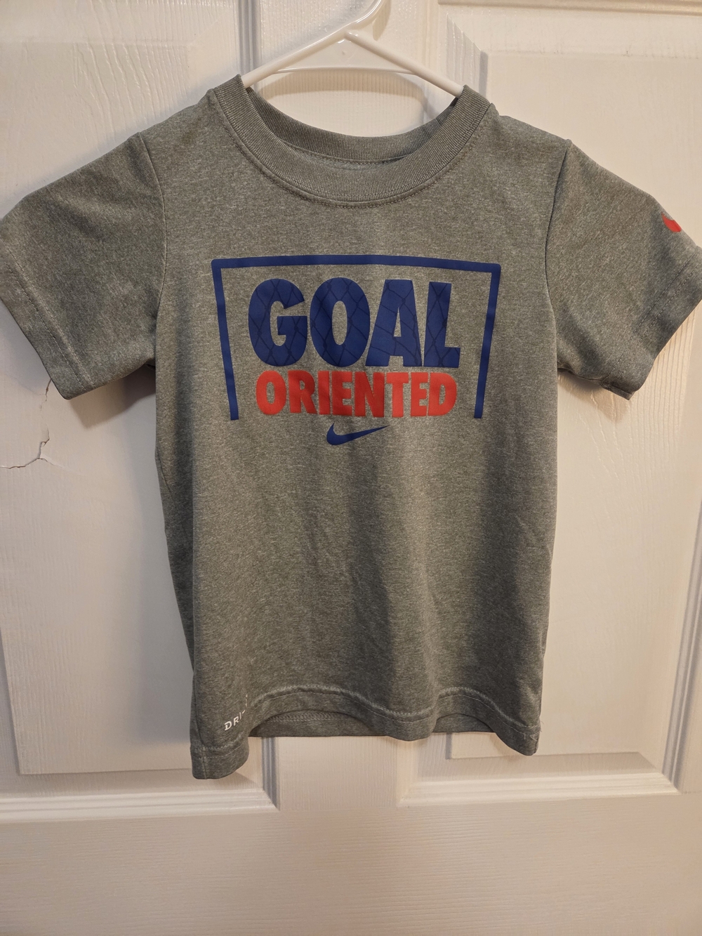 Nike Grey Short Sleeve Tee with Blue & Red 'Goal Oriented' Graphic